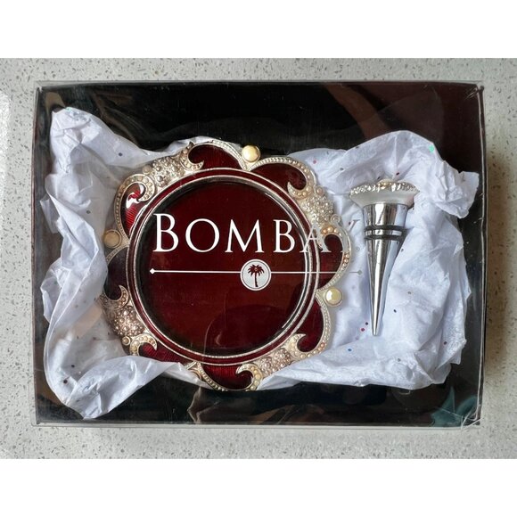 Bombay Co Red & Silver Wine Coaster & Stopper Set - Picture 1 of 13